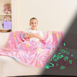 Glow in the Dark Butterfly Blanket for Girls Soft Flannel Throw, 50"x60" Gift